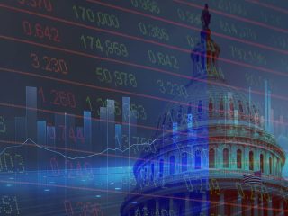 GVL A transparent overlay of stock market data and bar graphs appears over the dome of the U.S. Capitol building, symbolizing the intersection of government and financial markets—a visual The Motley Fool might use to illustrate the rule of 110 in investing.